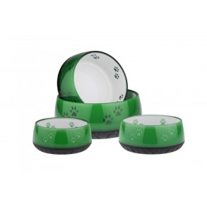 Hundeskl i melamin grn med poter 1 L